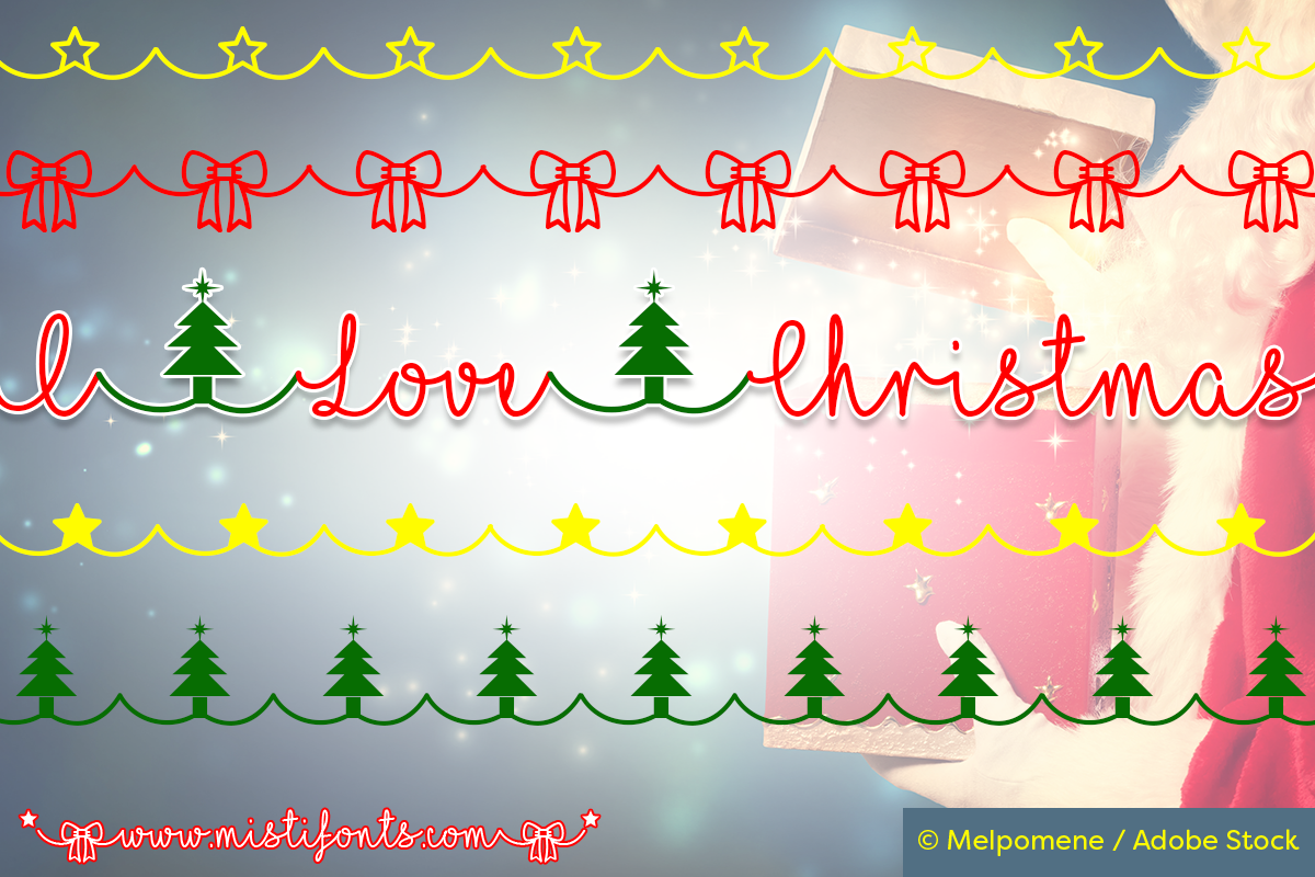 I Love Christmas Font by Misti's Fonts. Image Credit: © Melpomene / Adobe Stock