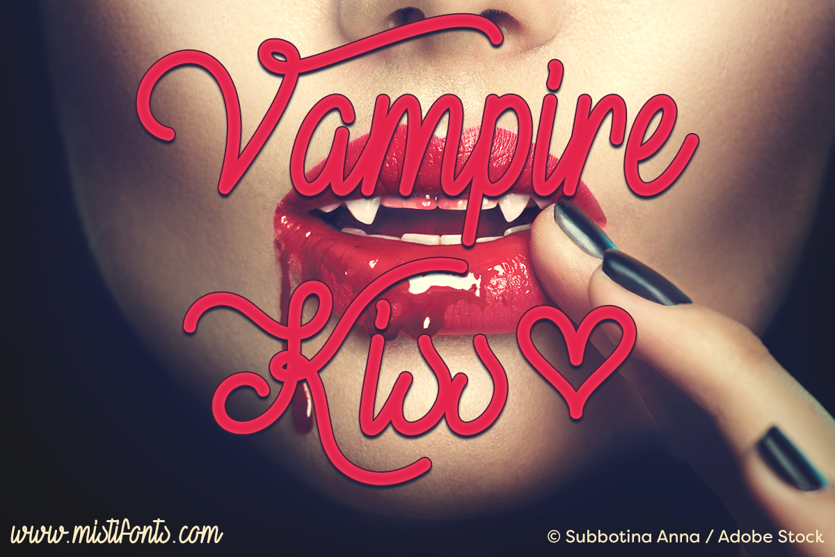 Vampire Kiss Font by Misti's Fonts. Image credit: © Subbotina Anna / Adobe Stock